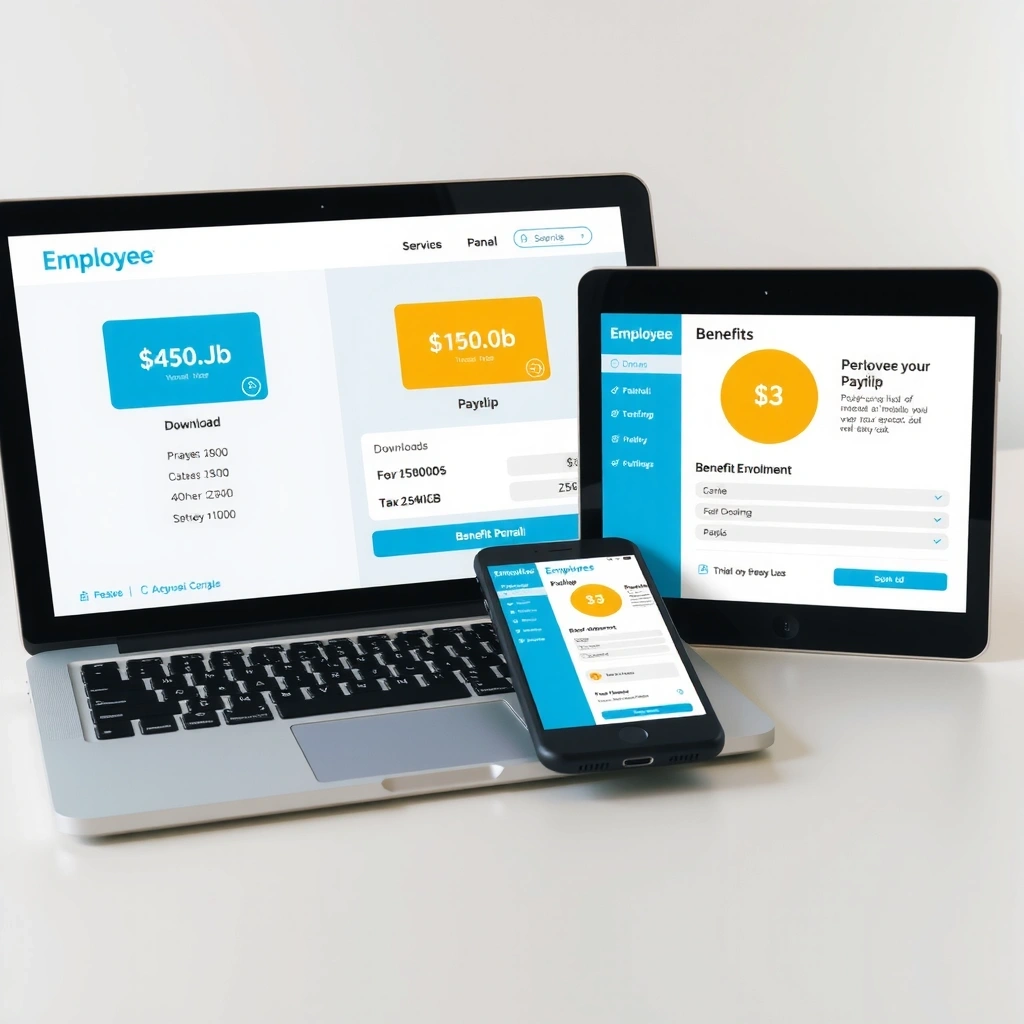 Employee portal interface showing payslip and self-service features